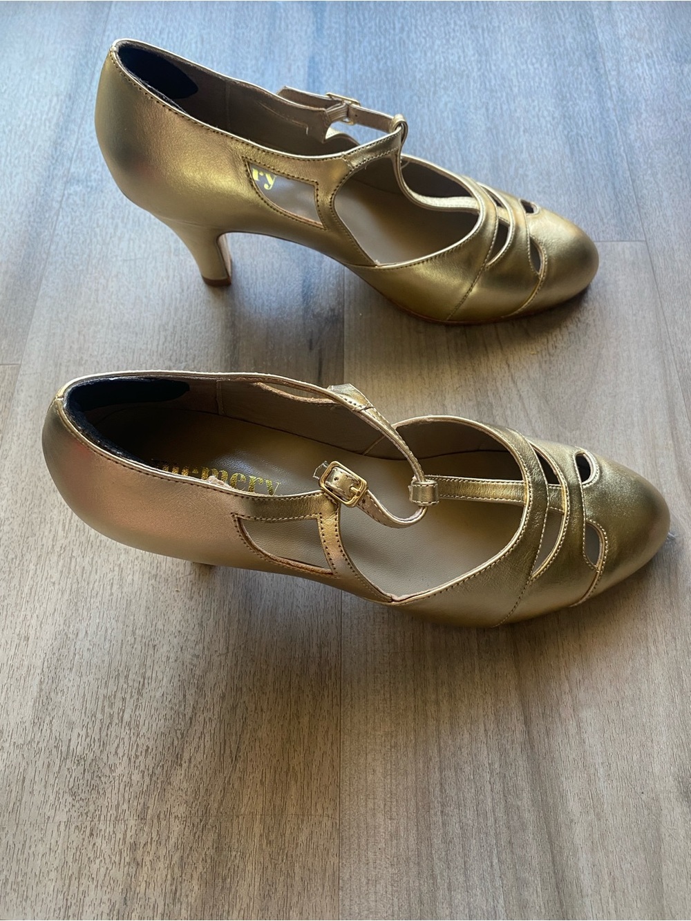 Metallic Gold T-Strap Heels - Picture 5 of 5